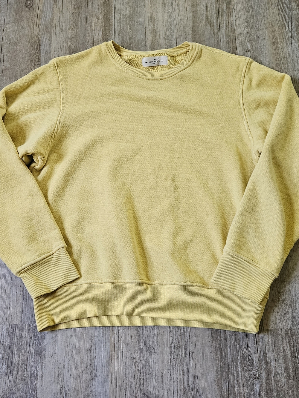 imogene + willie Men's Yellow Crewneck Fleece Lined Hemp Cotton Sweatshirt Large